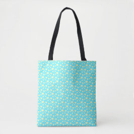 Gele harten op een blauwe achtergrond tote bag