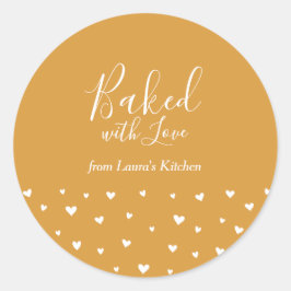 Gele Hartjes Gebakken met Liefde pakketsticker Ronde Sticker