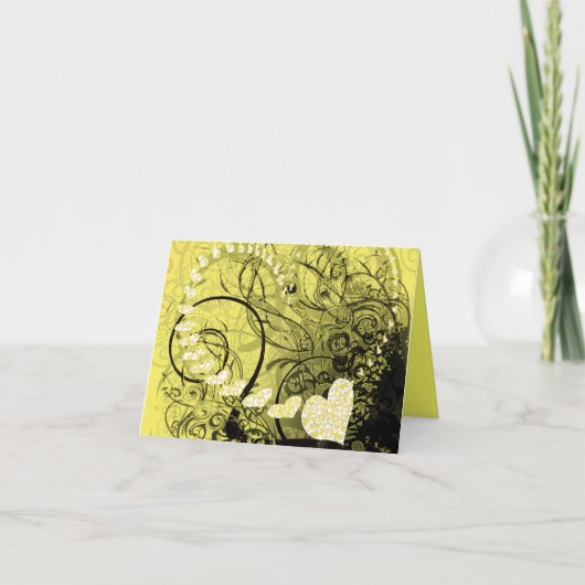 Gele hartwervelingen feestdagen kaart (Voorkant)