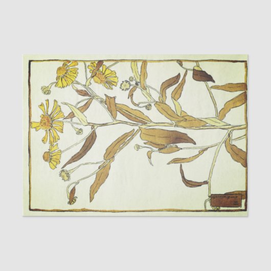  gele helenium blokprint tissuepapier (Voorkant)