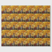 Gele herfst-bladeren en oude bakkerij cadeaupapier (Vlak)