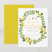 Gele Herfst Floral Save the Date Briefkaarten (Voorkant / Achterkant)