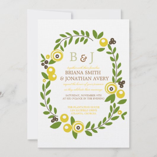 Gele Herfst Floral Wedding Invitations Kaart (Voorkant)