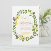 Gele Herfst Floral Wedding Invitations Kaart (Staand voorkant)