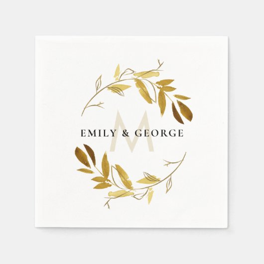 GELE HERFST GOUDEN BLADKRANS MONOGRAM BRUILOFT SERVET (Voorkant)