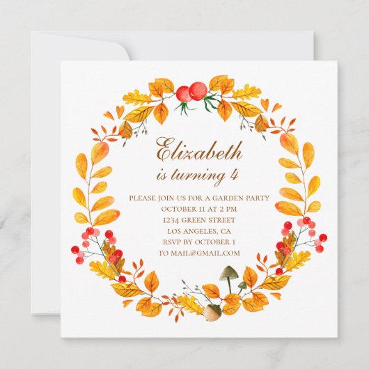Gele herfst tuin. Meisje herfst verjaardagsfeestje Kaart (Voorkant)