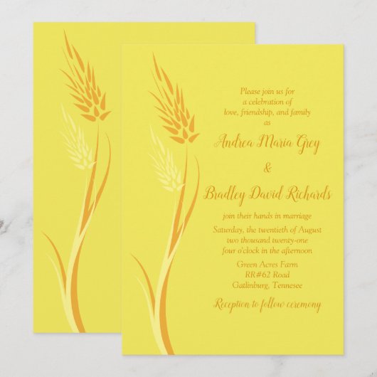 Gele herfst Wheat country Boerderij Wedding Kaart (Voorkant / Achterkant)