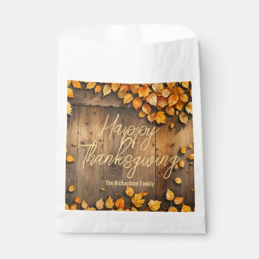 Gele herfstbladeren op houten Thanksgiving Bedankzakje (Voorkant)