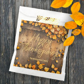 Gele herfstbladeren op houten Thanksgiving Bedankzakje