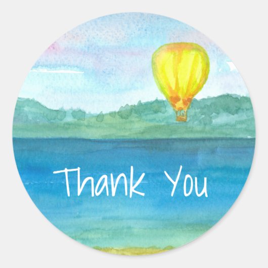 Gele hete luchtballon dank u ronde sticker (Voorkant)