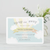 Gele hete luchtballon omhoog en weg 1e verjaardag kaart (Staand voorkant)