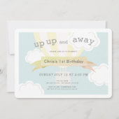 Gele hete luchtballon omhoog en weg 1e verjaardag kaart (Voorkant)