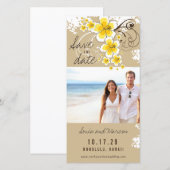 Gele Hibiscus Beach bruiloft foto Save The Date (Voorkant / Achterkant)