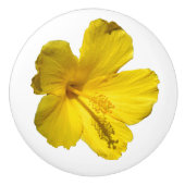 Gele Hibiscus Bloem Botanische Fotografie Keramische Knop (Voorkant)