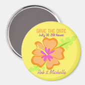 Gele Hibiscus Bloem Custom Magnet Favor (Voorkant / Achterkant)