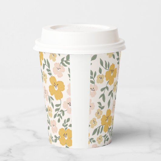 Gele Hibiscus bloem hand getekend Papieren Bekers (Links)