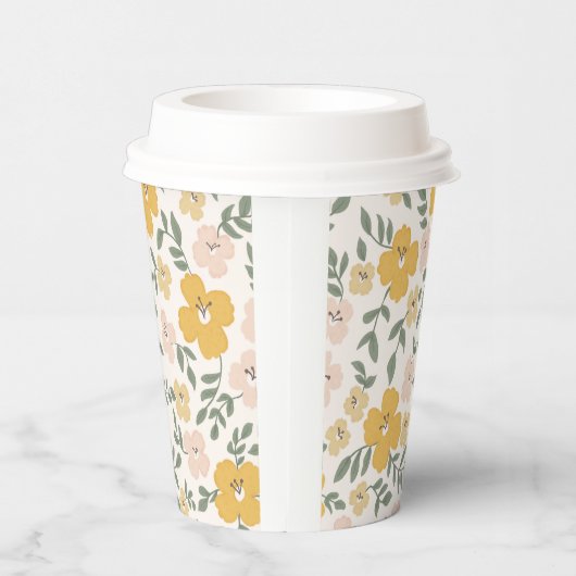 Gele Hibiscus bloem hand getekend Papieren Bekers (Rechts)