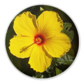 Gele Hibiscus Bloem Keramische Knop (Voorkant)