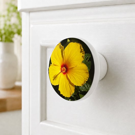 Gele Hibiscus Bloem Keramische Knop