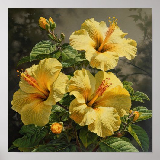 Gele Hibiscus Bloem Kunstprint Poster (Voorkant)