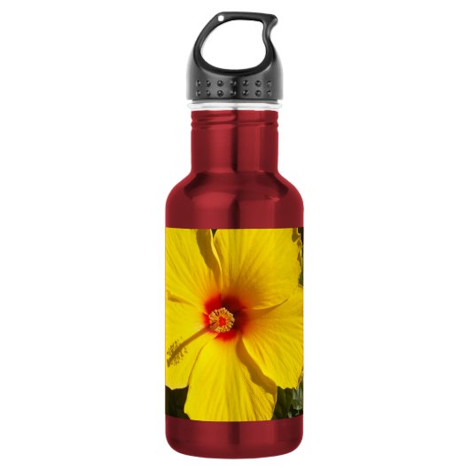 Gele Hibiscus Bloem Waterfles (Voorkant)
