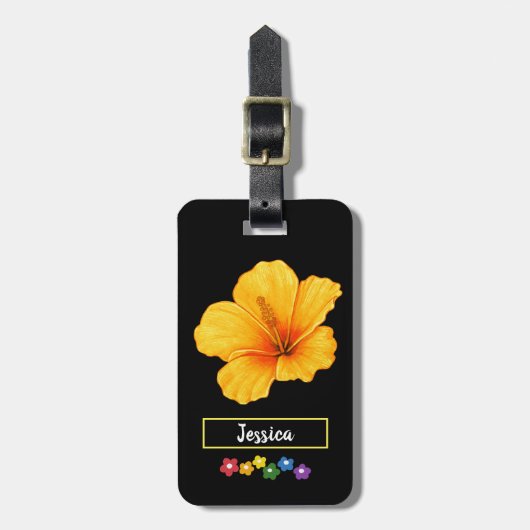 Gele Hibiscus Bloemen Bagagelabel (Voorkant verticaal)