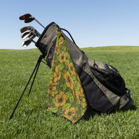 Gele hibiscus bloemen golfhanddoek (Groen)