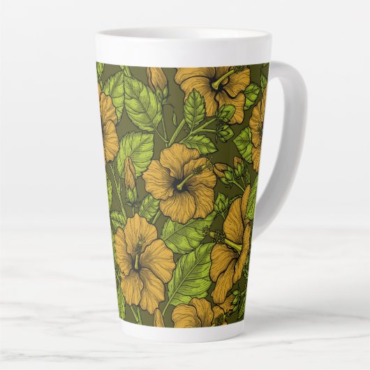Gele hibiscus bloemen latte mok (Rechterhoek)