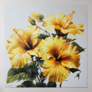 Gele Hibiscus Bloemenkunst Print Poster