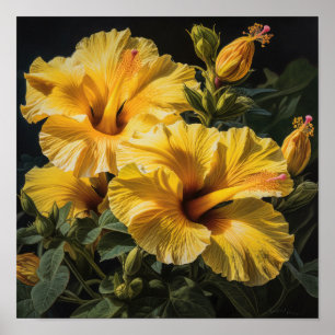 Gele Hibiscus Bloemenkunst Print Poster