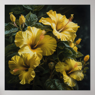 Gele Hibiscus Bloemenkunst Print Poster