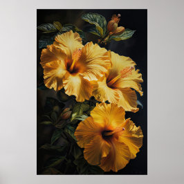 Gele Hibiscus Bloemenkunst Print Poster