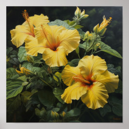Gele Hibiscus Bloemenkunst Print Poster