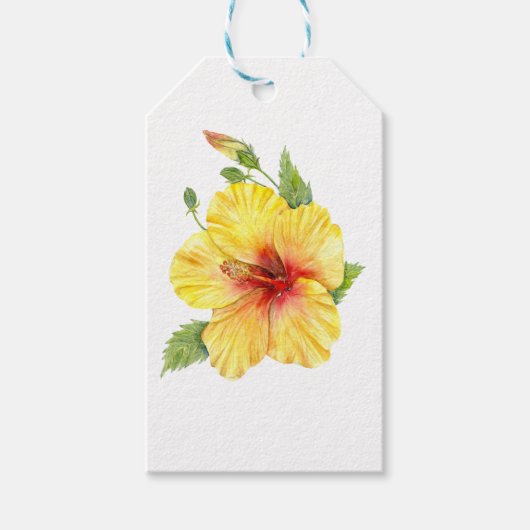 Gele Hibiscus Botanische Kunst Cadeaulabel (Voorkant)