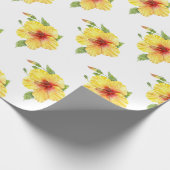 Gele Hibiscus Botanische Kunst Cadeaupapier (Hoek)