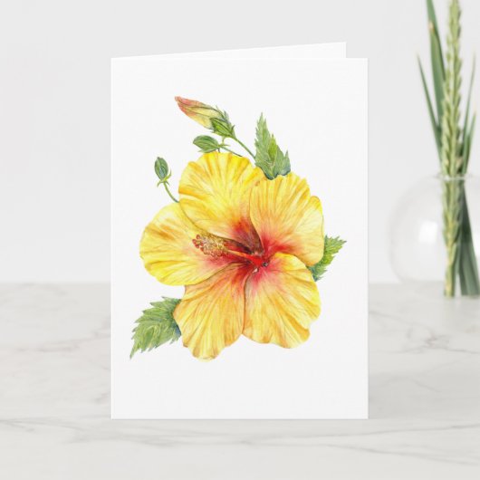 Gele Hibiscus Botanische Kunst Feestdagen Kaart (Voorkant)