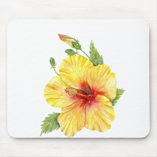 Gele Hibiscus Botanische Kunst Muismat (Voorkant)