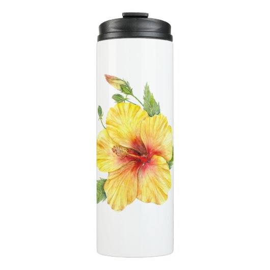 Gele Hibiscus Botanische Kunst Thermosbeker (Voorkant)