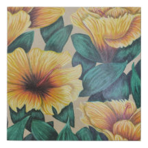 Gele hibiscus canvas muurkunst
