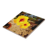 Gele Hibiscus Ceramic Tile Tegeltje (Zijkant)