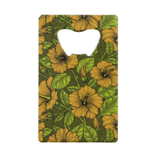 Gele hibiscus creditkaart flessenopener