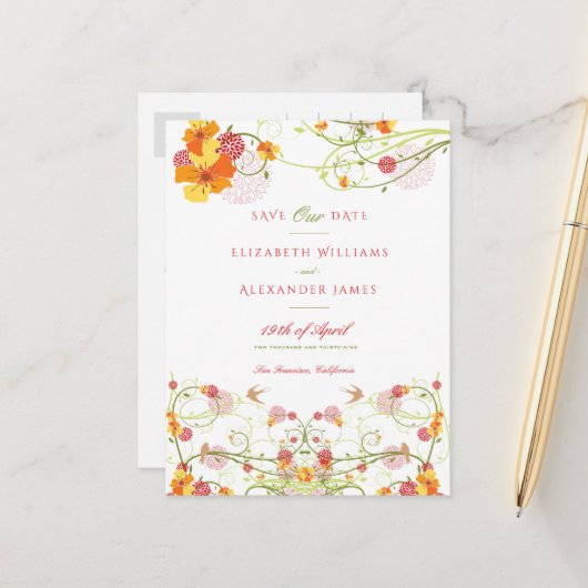 Gele hibiscus en doorslikken Floral sparen de datu Briefkaart (Voorkant / Achterkant in situ)