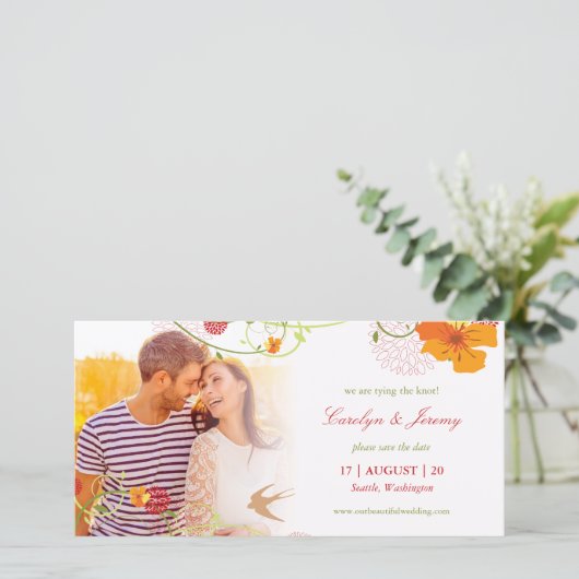 Gele Hibiscus Floral wervelt en slikt Foto Save The Date (Staand voorkant)