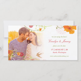 Gele Hibiscus Floral wervelt en slikt Foto Save The Date