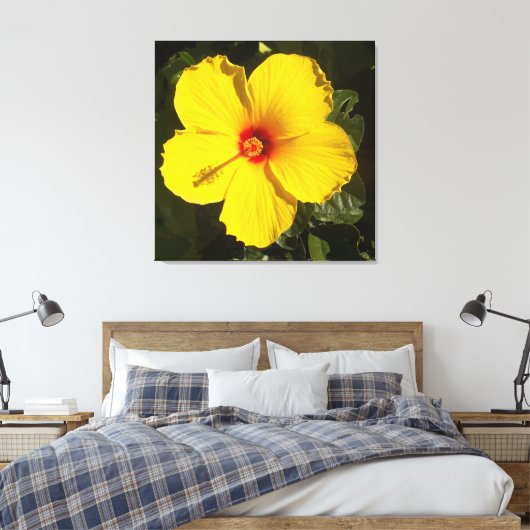 Gele Hibiscus Flower Canvas Afdruk (Insitu (Slaapkamer))