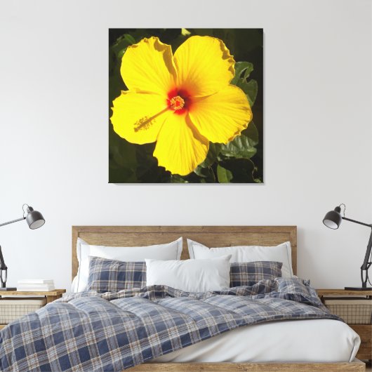 Gele Hibiscus Flower Canvas Afdruk (Insitu (Slaapkamer))