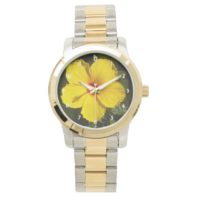 Gele Hibiscus Flower Horloge (Voorkant)