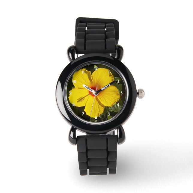 Gele Hibiscus Flower Horloge (Voorkant)