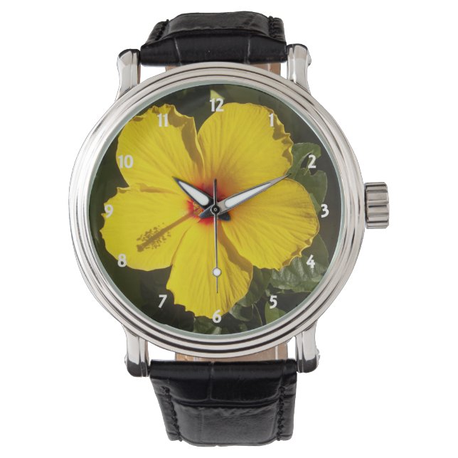 Gele Hibiscus Flower Horloge (Voorkant)
