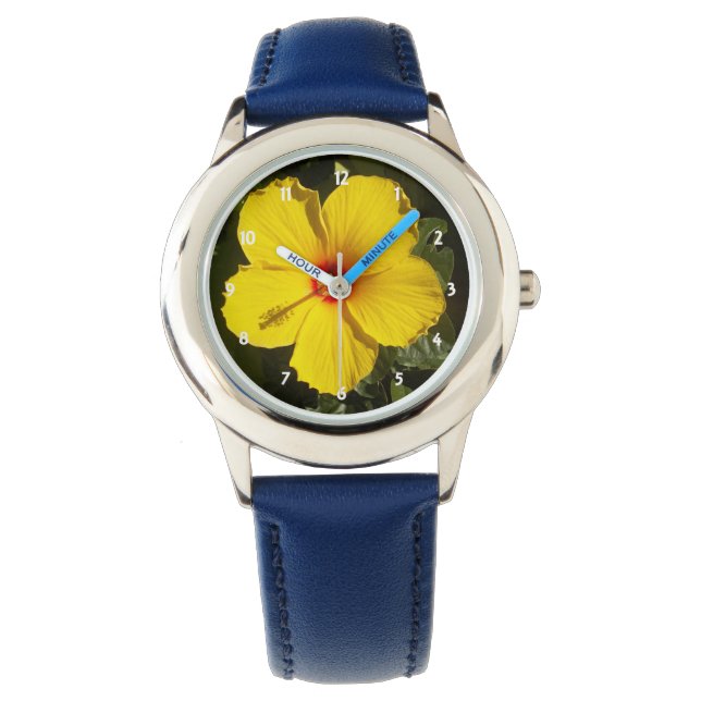 Gele Hibiscus Flower Horloge (Voorkant)